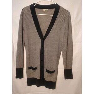 Halogen Women Sweater Cardigan Striped Sz S 100% Merino Wool Button Up